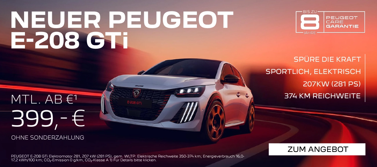 Online der neue Peugeot E-208 GTI
